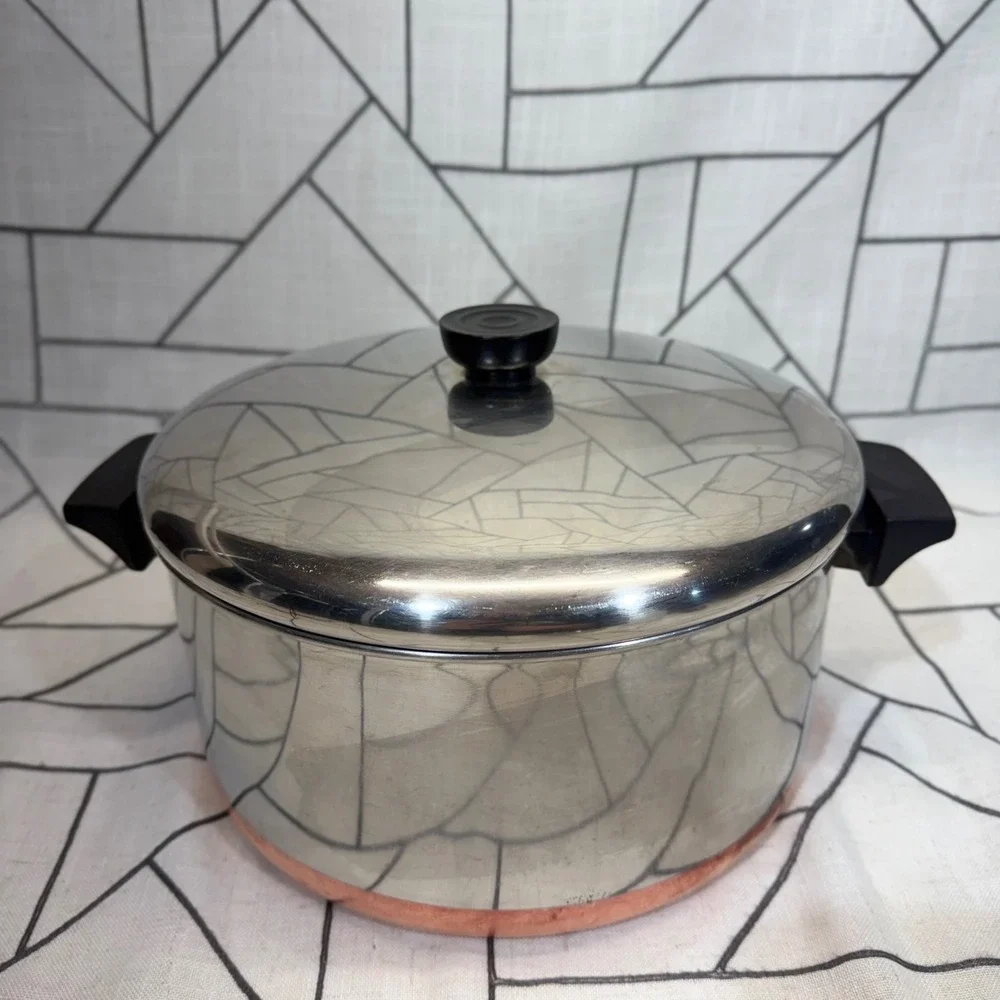 Revere Ware Stock Pot 6 Qt Silver Copper Bottom 1801 Stainless Steel Lid